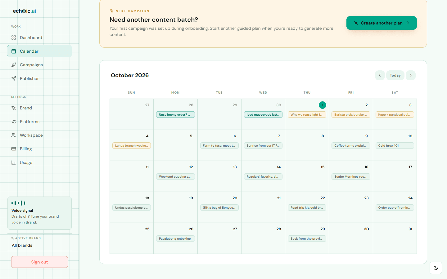 Content calendar filled with scheduled posts